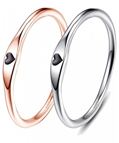 925 Sterling Silver Simple Carve Heart Wedding Band Stackable Promise Ring for Her Size 5-10 8.5 2 PCS Silver-Black&Rose Gold...