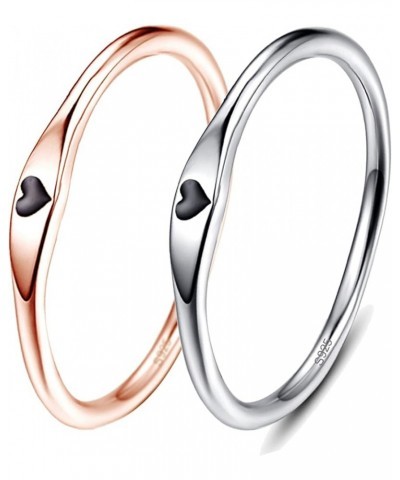 925 Sterling Silver Simple Carve Heart Wedding Band Stackable Promise Ring for Her Size 5-10 8.5 2 PCS Silver-Black&Rose Gold...