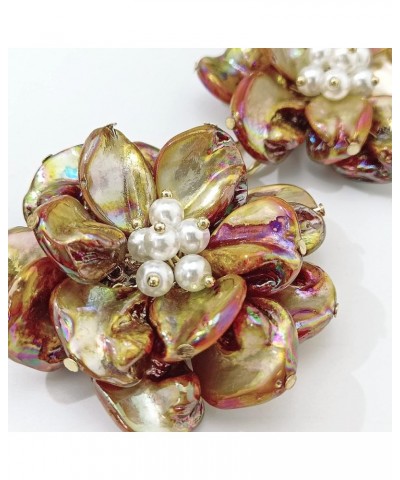 Mother of Pearl Flower Bib Statement Necklace Floral Shell Chain Costume Jewelry for Women Brown-AB $11.19 Necklaces