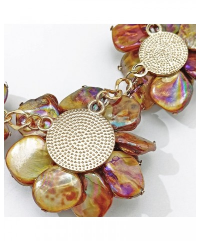 Mother of Pearl Flower Bib Statement Necklace Floral Shell Chain Costume Jewelry for Women Brown-AB $11.19 Necklaces