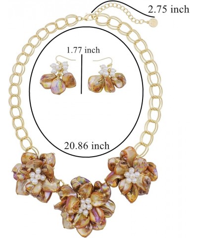 Mother of Pearl Flower Bib Statement Necklace Floral Shell Chain Costume Jewelry for Women Brown-AB $11.19 Necklaces