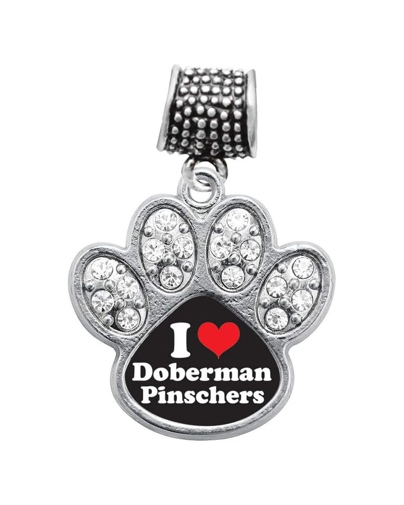 Silver Pave Paw Charm for Bracelet with Cubic Zirconia Jewelry I Love Doberman Pinscher $10.00 Bracelets