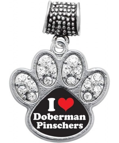 Silver Pave Paw Charm for Bracelet with Cubic Zirconia Jewelry I Love Doberman Pinscher $10.00 Bracelets