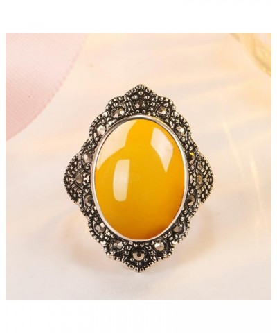 Genuine Agate Stone Ring for Women,S925 Sterling Silver Retro Adjustable Natural Oval Quartz Crystal Gemstone Turkish Stone R...