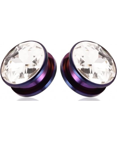 Ear gauges Surgical Steel Screw Fit cubic zirconia Tunnel Plugs 19MM-3/4 INCH PURPLE CLEAR GEM $9.87 Body Jewelry