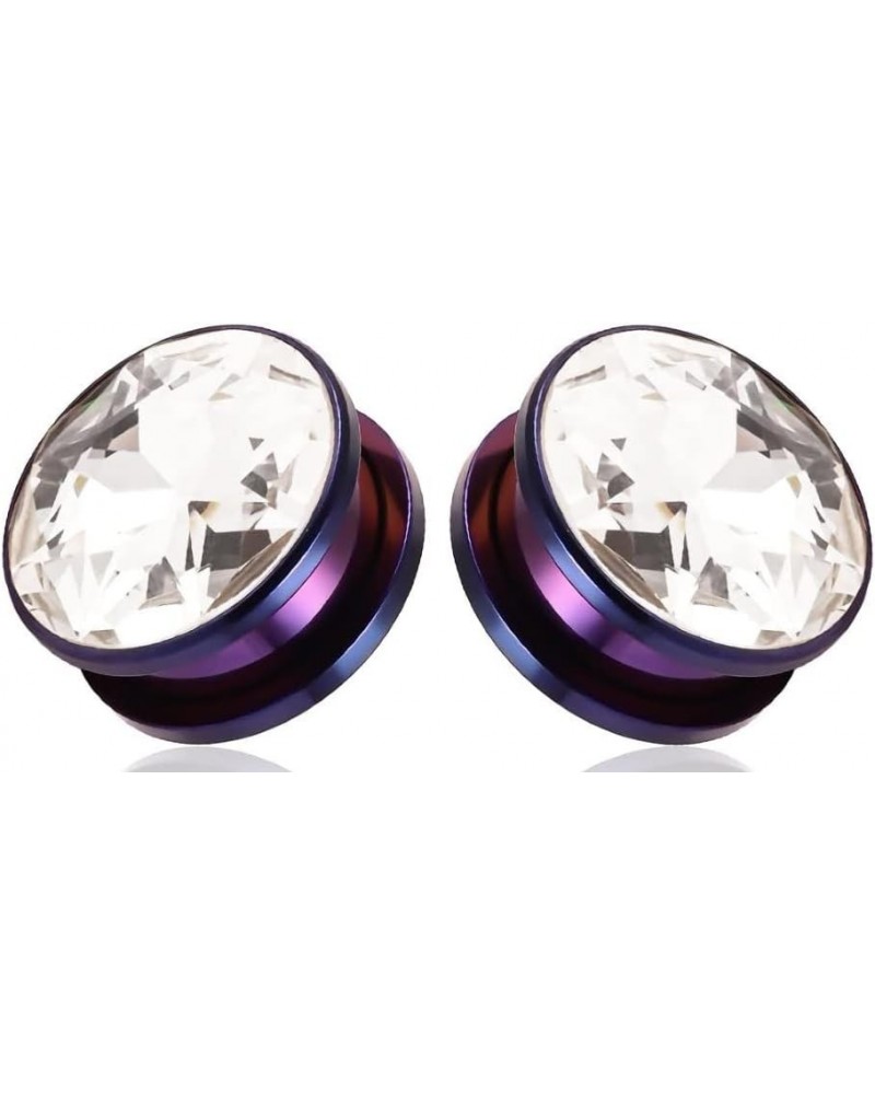 Ear gauges Surgical Steel Screw Fit cubic zirconia Tunnel Plugs 19MM-3/4 INCH PURPLE CLEAR GEM $9.87 Body Jewelry