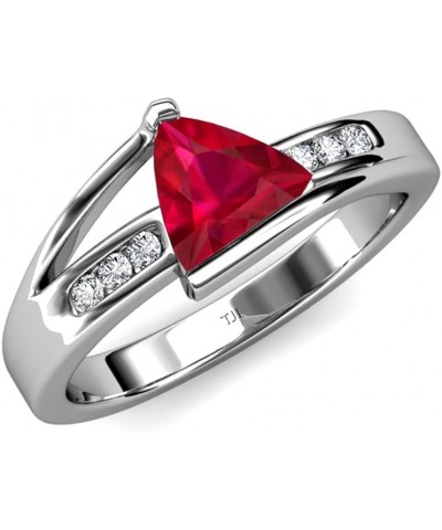 Trillion Cut Lab Created Ruby & Diamond 1.34 ctw Women Engagement Ring 14K Gold white-gold $234.67 Rings