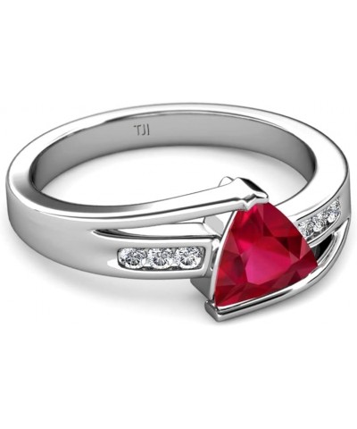 Trillion Cut Lab Created Ruby & Diamond 1.34 ctw Women Engagement Ring 14K Gold white-gold $234.67 Rings