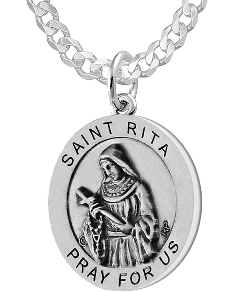 Ladies 925 Sterling Silver 18.5mm Saint Rita Medal Pendant Necklace, 18in to 24in 18in, 2mm Curb Chain $29.28 Necklaces