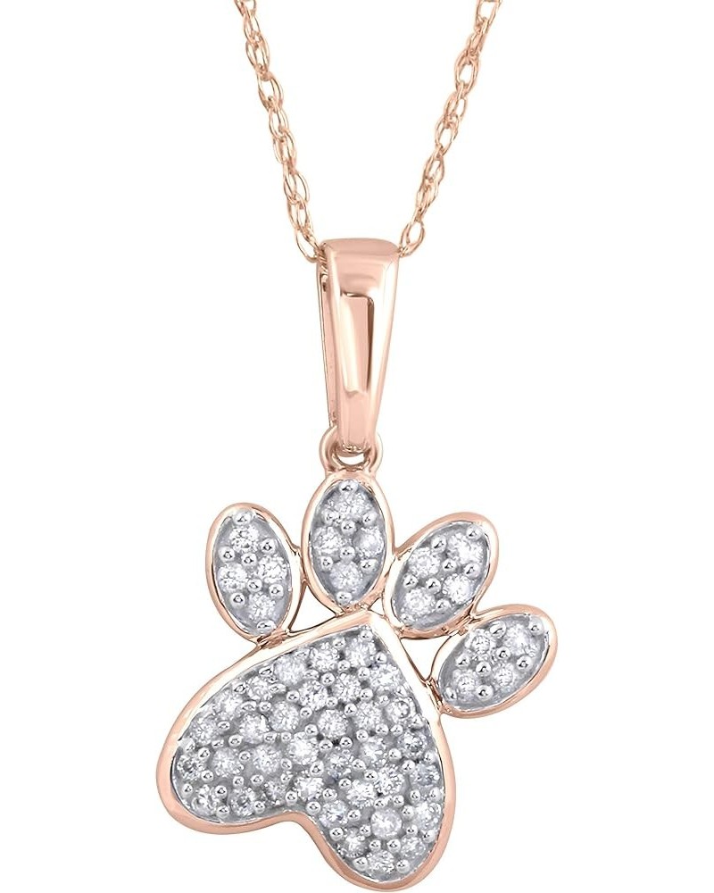 10K Gold 1/5Ct TDW Diamond Dog Puppy Kitten Cat Paw Print Pendant Necklace, Dog jewelry for Women Girls (I-J, I2) Rose Gold $...