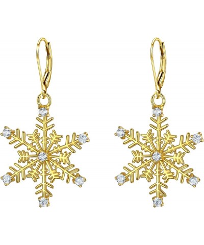 Women's Christmas Jewelry 925 Sterling Silver CZ Winter Party Snowflake Hook Dangle Earrings Leverback_Golden $11.86 Earrings