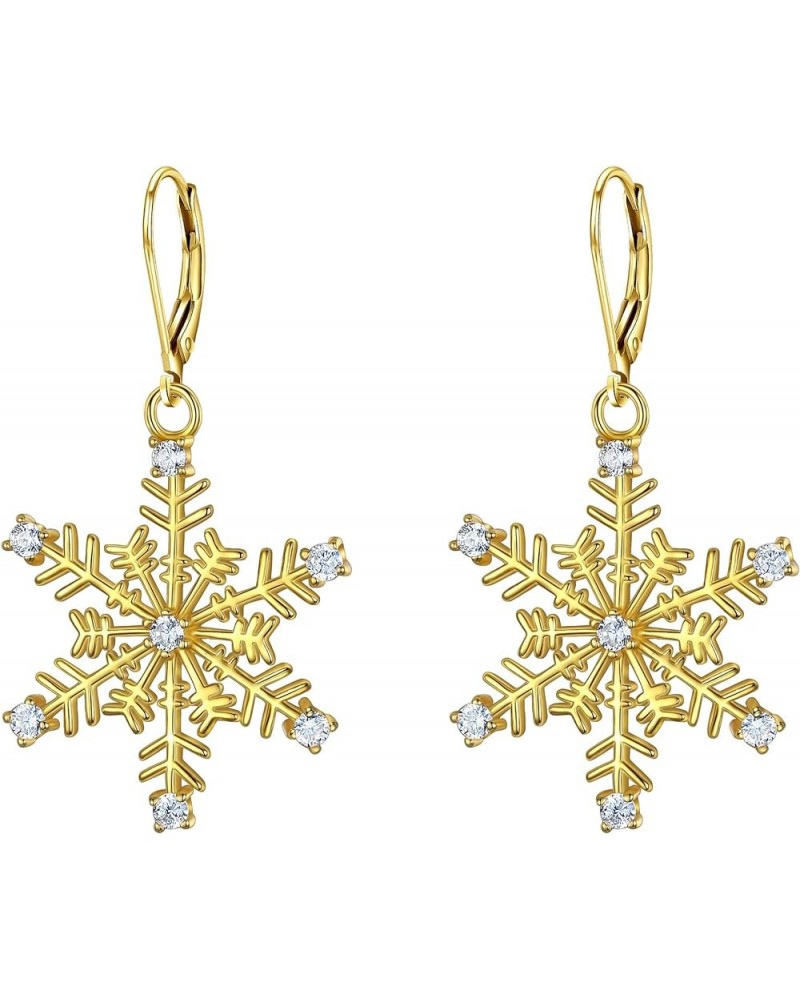 Women's Christmas Jewelry 925 Sterling Silver CZ Winter Party Snowflake Hook Dangle Earrings Leverback_Golden $11.86 Earrings