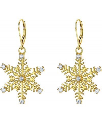 Women's Christmas Jewelry 925 Sterling Silver CZ Winter Party Snowflake Hook Dangle Earrings Leverback_Golden $11.86 Earrings