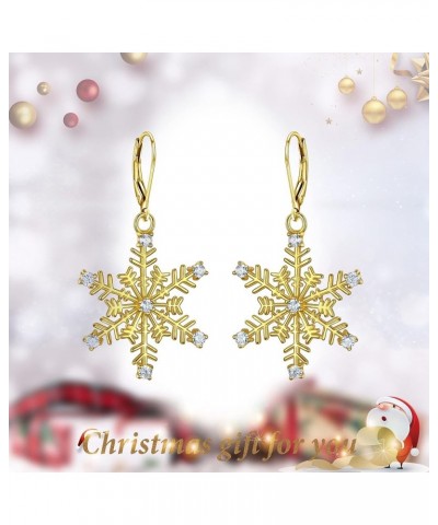 Women's Christmas Jewelry 925 Sterling Silver CZ Winter Party Snowflake Hook Dangle Earrings Leverback_Golden $11.86 Earrings