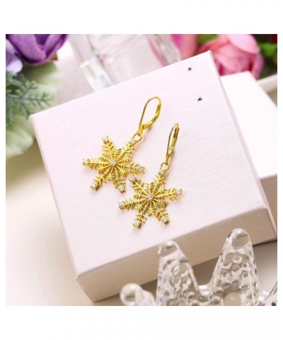 Women's Christmas Jewelry 925 Sterling Silver CZ Winter Party Snowflake Hook Dangle Earrings Leverback_Golden $11.86 Earrings