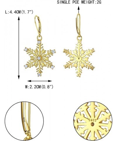 Women's Christmas Jewelry 925 Sterling Silver CZ Winter Party Snowflake Hook Dangle Earrings Leverback_Golden $11.86 Earrings