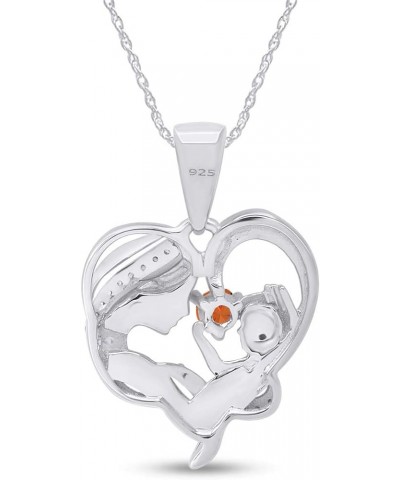 Round Cut Simulated Birthstone & White Cubic Zirconia Mom with Child Heart Pendant Necklace in 14K White Gold Over Sterling S...