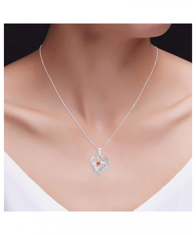 Round Cut Simulated Birthstone & White Cubic Zirconia Mom with Child Heart Pendant Necklace in 14K White Gold Over Sterling S...