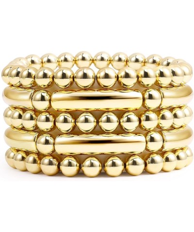 Chunky Gold Beaded Bracelets For Women Bangles Stretch Bead Stackable Plated Trendy Bracelet Golden 5pcs $11.54 Bracelets