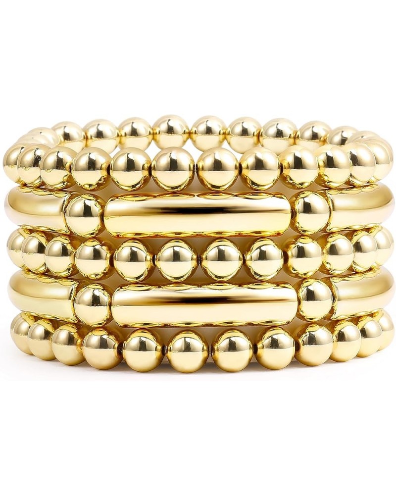 Chunky Gold Beaded Bracelets For Women Bangles Stretch Bead Stackable Plated Trendy Bracelet Golden 5pcs $11.54 Bracelets