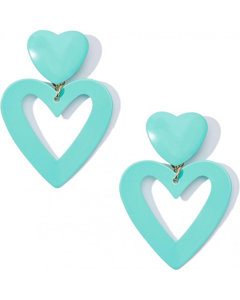 Double Heart Dangle Earrings for Women Trendy Statement Drop Earrings Girls Retro 80s Jewelry Party Gift for Her A Blue Earri...