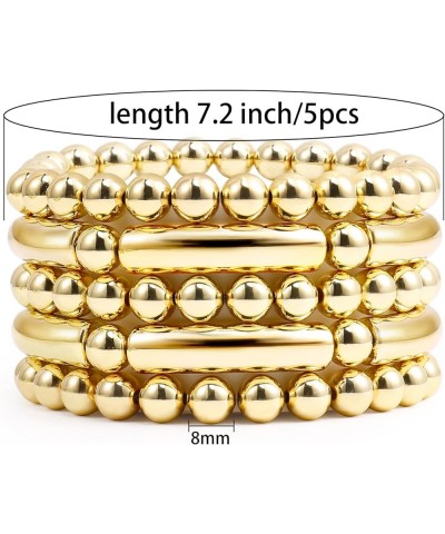 Chunky Gold Beaded Bracelets For Women Bangles Stretch Bead Stackable Plated Trendy Bracelet Golden 5pcs $11.54 Bracelets