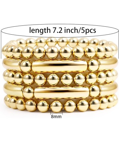 Chunky Gold Beaded Bracelets For Women Bangles Stretch Bead Stackable Plated Trendy Bracelet Golden 5pcs $11.54 Bracelets