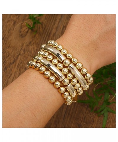 Chunky Gold Beaded Bracelets For Women Bangles Stretch Bead Stackable Plated Trendy Bracelet Golden 5pcs $11.54 Bracelets