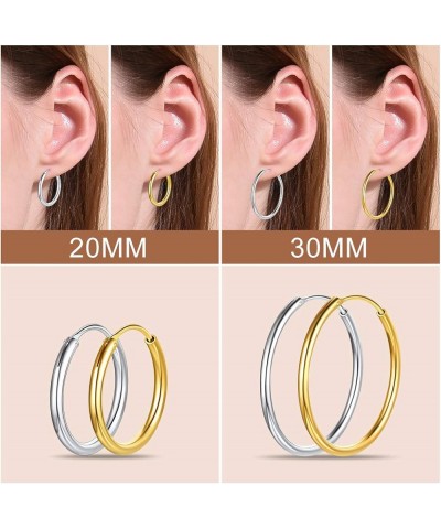 Sterling Silver Hoop Earrings, Hypoallergenic Polished Endless Circle Hoops 18K Gold Jewelry Gifts for Women Girls 20mm/30mm/...