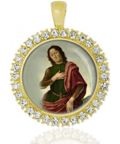 St Julian the Hospitaller Gold Tone Medal Catholic Pendant w Rhinestones $19.49 Necklaces