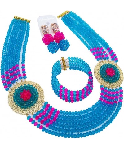 Nigerian Beads Jewelry Set African Necklaces for Women Crystal Bridal Wedding Jewelry Sets Lake Blue Hot Pink $18.89 Jewelry ...