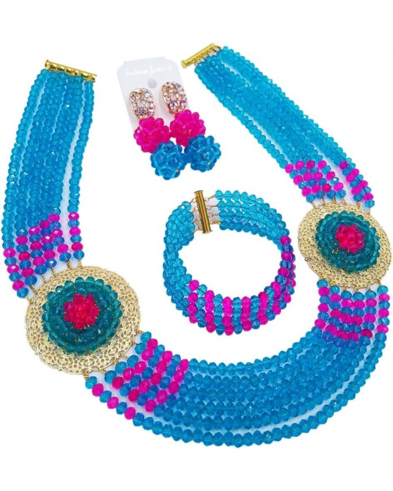 Nigerian Beads Jewelry Set African Necklaces for Women Crystal Bridal Wedding Jewelry Sets Lake Blue Hot Pink $18.89 Jewelry ...