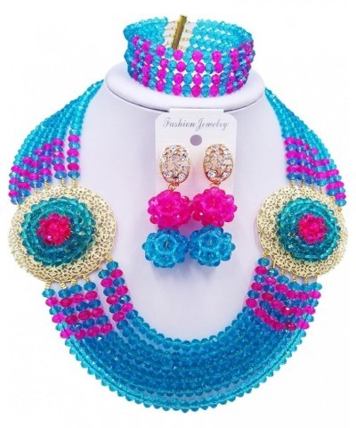 Nigerian Beads Jewelry Set African Necklaces for Women Crystal Bridal Wedding Jewelry Sets Lake Blue Hot Pink $18.89 Jewelry ...