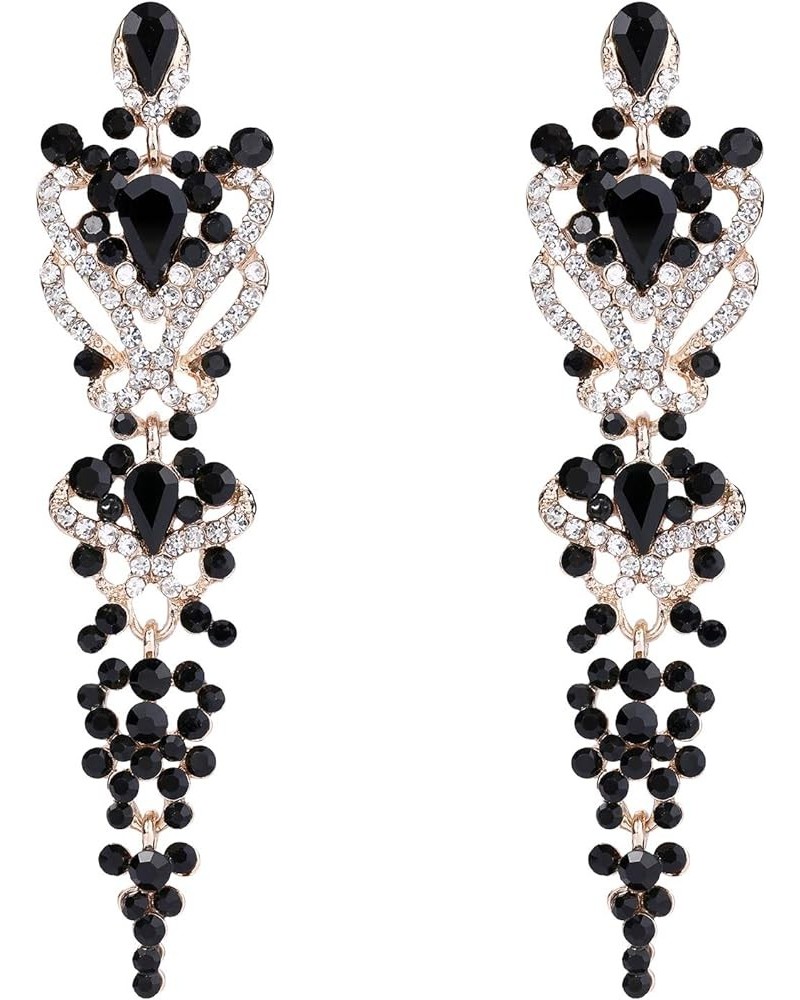 Women's Austrian Crystal Gastby Inspired Floral Knot Dangle Earrings Gold-Tone Black Gold-Tone $13.19 Earrings