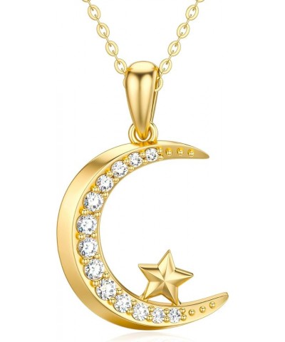 14k Gold Diamond Moon Pendant Necklace for Women, Real Gold Moon and Star Jewelry Anniversary Present for Wife, Gifts for Her...