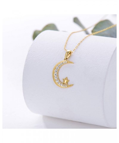 14k Gold Diamond Moon Pendant Necklace for Women, Real Gold Moon and Star Jewelry Anniversary Present for Wife, Gifts for Her...