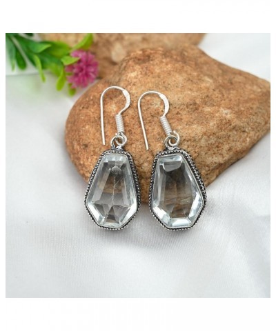 Silver Plated Earring | Unique 4 cm cm Coffin Shape Gemstone Earring| Fashion Jewelry for Women, Girls, and Gifts Coffin Whit...