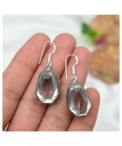 Silver Plated Earring | Unique 4 cm cm Coffin Shape Gemstone Earring| Fashion Jewelry for Women, Girls, and Gifts Coffin Whit...