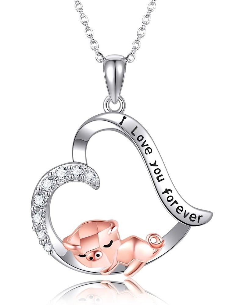 Fox/Pig/Sloth Necklace 925 Sterling Silver Heart Animal Pendant Necklace Animal Jewelry Gifts for Women pig $20.29 Necklaces