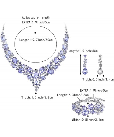 Wedding Bridal Jewelery for Women Austrian Crystal Teardrop Cluster Statement Necklace Dangle Earrings Link Bracelet Set 17-L...