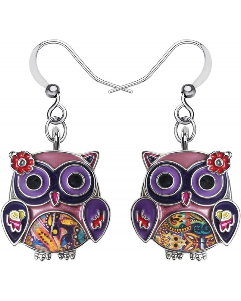 Sweet Enamel Dangle Owl Earrings for Women Girls Jewelry Gifts Novelty Funny Charms Purple $7.64 Earrings