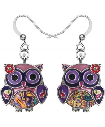 Sweet Enamel Dangle Owl Earrings for Women Girls Jewelry Gifts Novelty Funny Charms Purple $7.64 Earrings