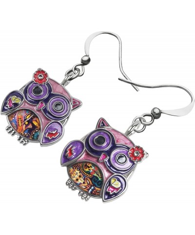 Sweet Enamel Dangle Owl Earrings for Women Girls Jewelry Gifts Novelty Funny Charms Purple $7.64 Earrings