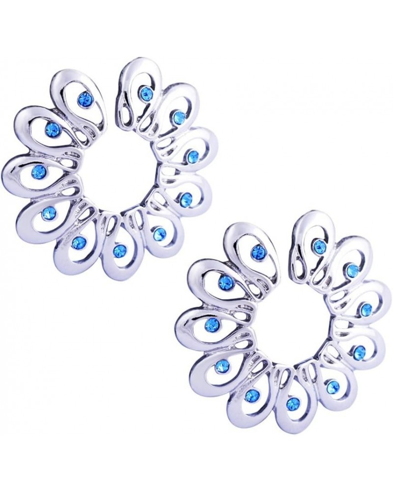 1Pair Surgical Steel Blue Faux Crysta Tribal Floral Clip on Non-Pierce Fake Nipple Ring Blue $7.22 Body Jewelry