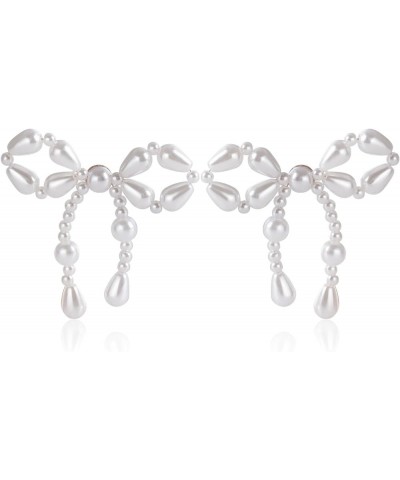 Retro Pearl Bow Earrings for Women Sweet Bow Knot Dangle Earrings Wedding Bride Party jewelry C $4.52 Earrings