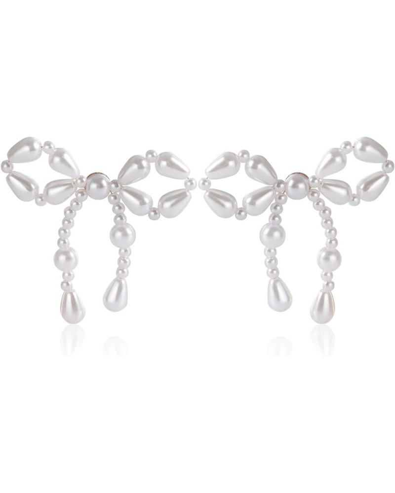 Retro Pearl Bow Earrings for Women Sweet Bow Knot Dangle Earrings Wedding Bride Party jewelry C $4.52 Earrings