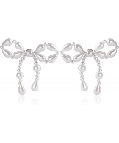 Retro Pearl Bow Earrings for Women Sweet Bow Knot Dangle Earrings Wedding Bride Party jewelry C $4.52 Earrings