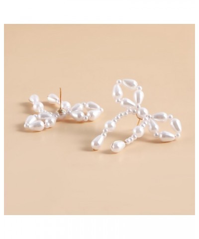 Retro Pearl Bow Earrings for Women Sweet Bow Knot Dangle Earrings Wedding Bride Party jewelry C $4.52 Earrings