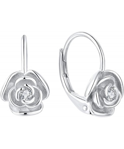 Rose Leverback Earrings for Women Girls 925 Sterling Silver Hypoallergenic Jewelry White Gold $20.25 Earrings