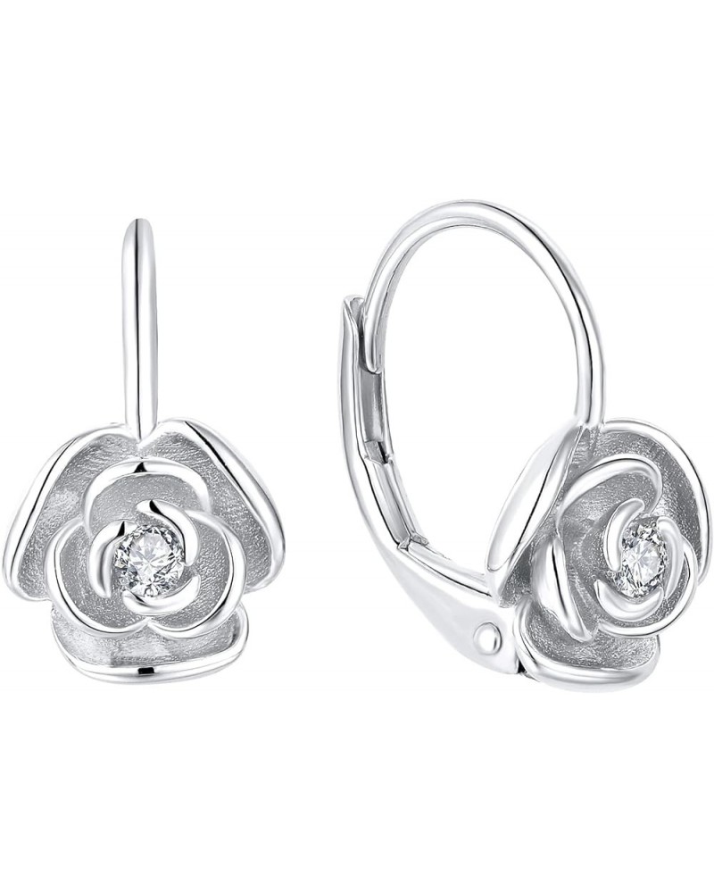 Rose Leverback Earrings for Women Girls 925 Sterling Silver Hypoallergenic Jewelry White Gold $20.25 Earrings